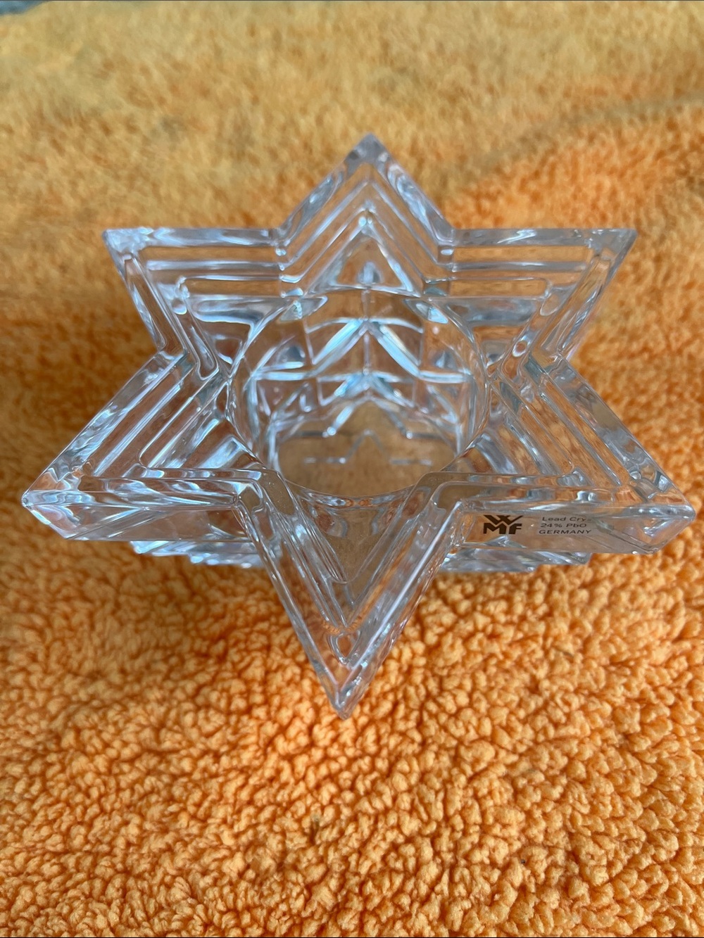 Vintage WMF Germany 24% lead crystal Star of David candle holder/votive